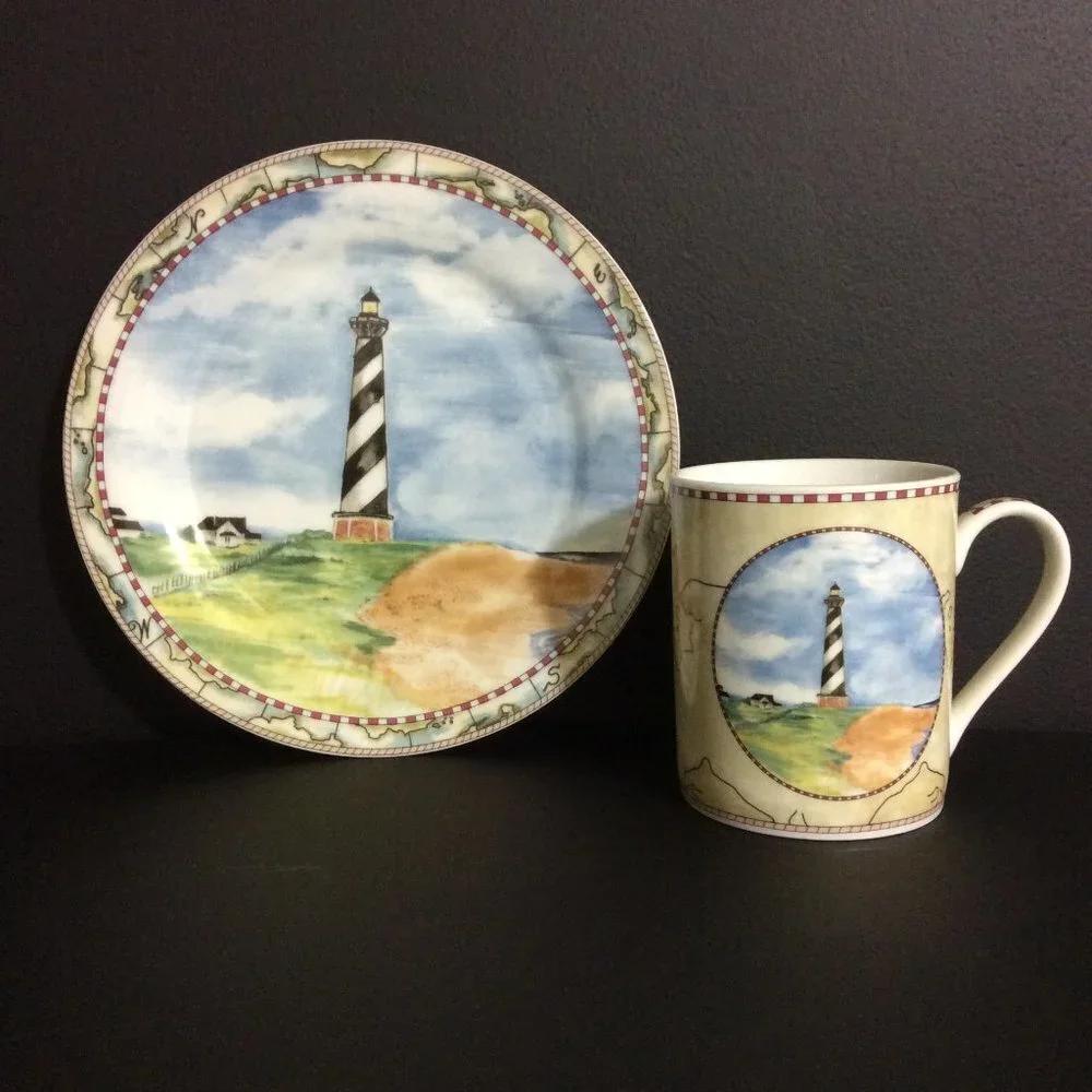 COFFEE Mug Cup and Plate Cape Hatteras Light - Picture 1 of 12